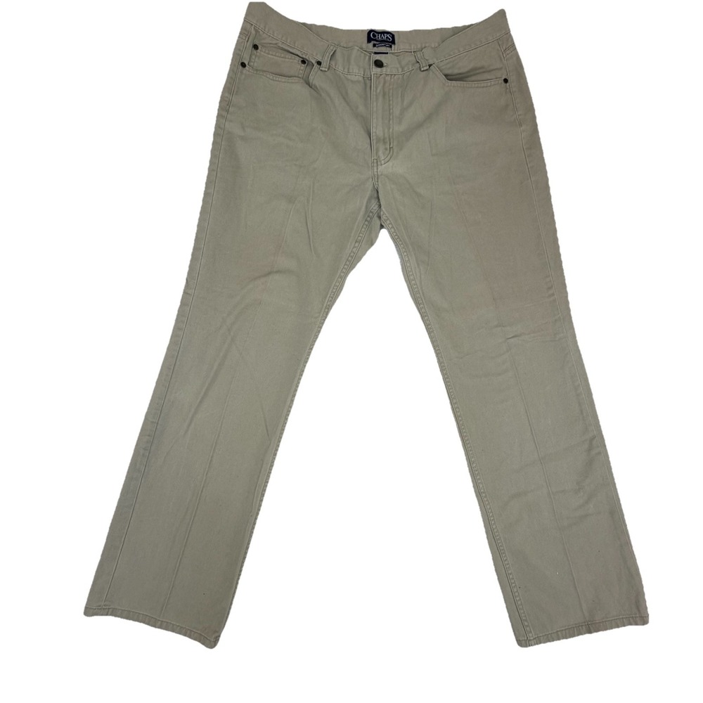 Chaps 5 Pocket Twill Men's Hudson Tan Pants Sz 36x32 Khaki Straight Leg‎